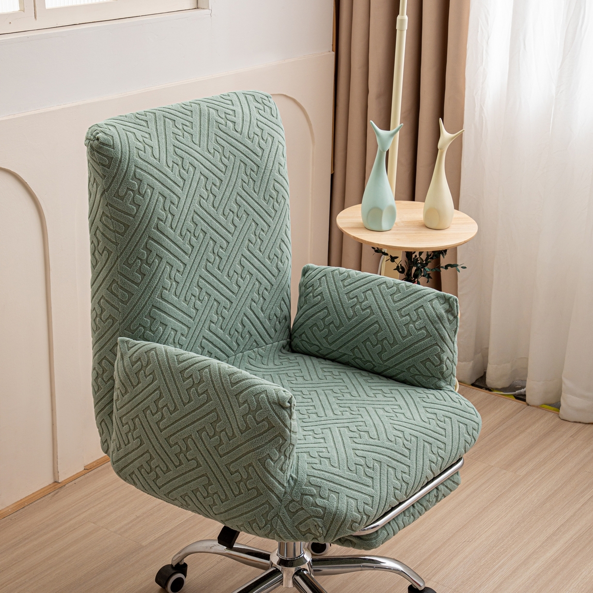 91家纺网 家纺一手货源 找家纺 沐沐家纺 2026新款雅致办公椅套 果绿