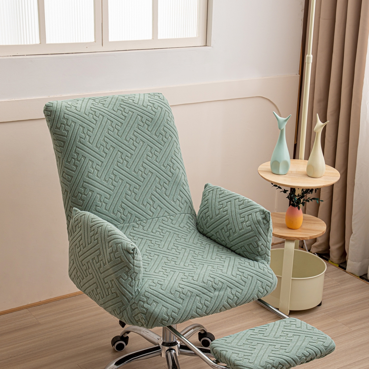 91家纺网 家纺一手货源 找家纺 沐沐家纺 2026新款雅致办公椅套 果绿