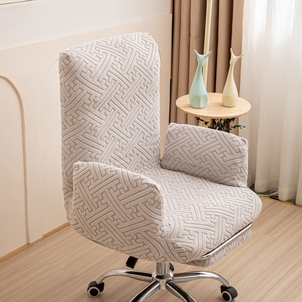 91家纺网 家纺一手货源 找家纺 沐沐家纺 2026新款雅致办公椅套 浅灰