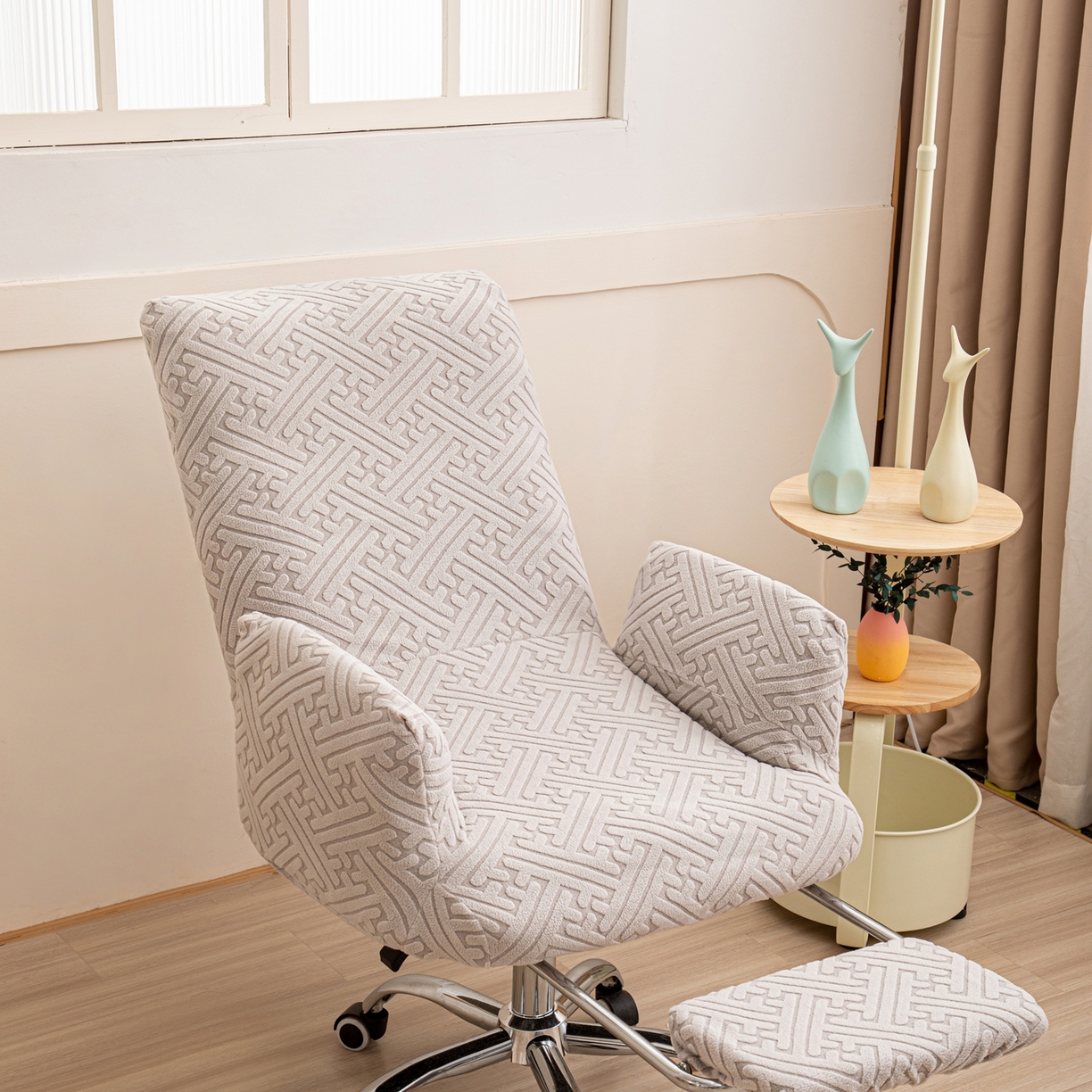 91家纺网 家纺一手货源 找家纺 沐沐家纺 2026新款雅致办公椅套 浅灰