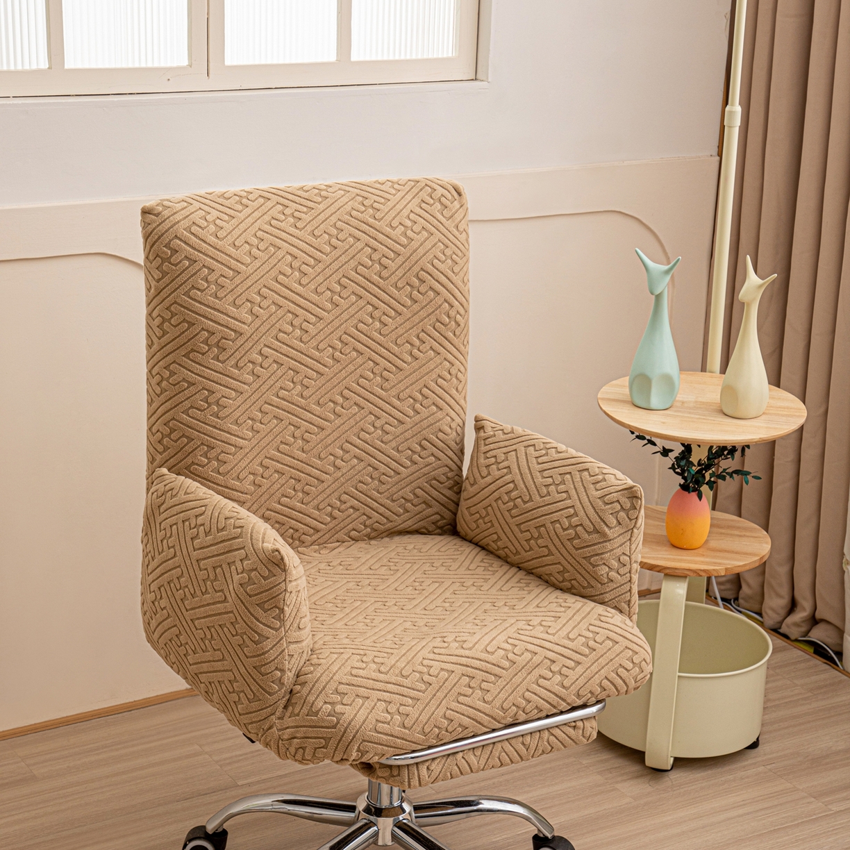 91家纺网 家纺一手货源 找家纺 沐沐家纺 2026新款雅致办公椅套 驼色