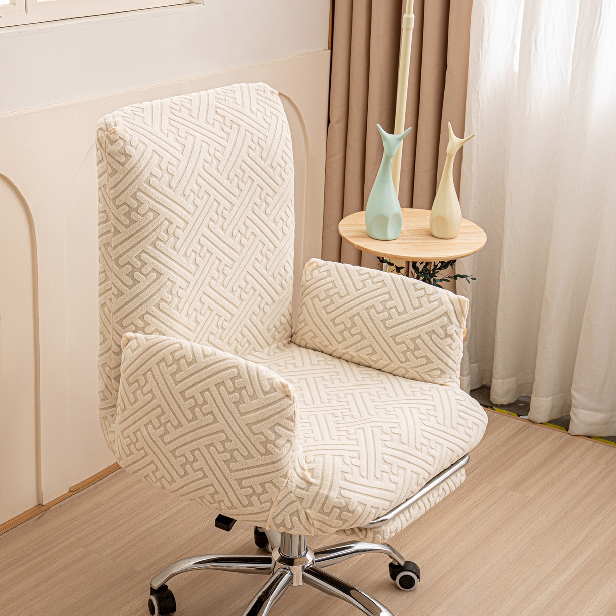 91家纺网 家纺一手货源 找家纺 沐沐家纺 2026新款雅致办公椅套 亚麻白