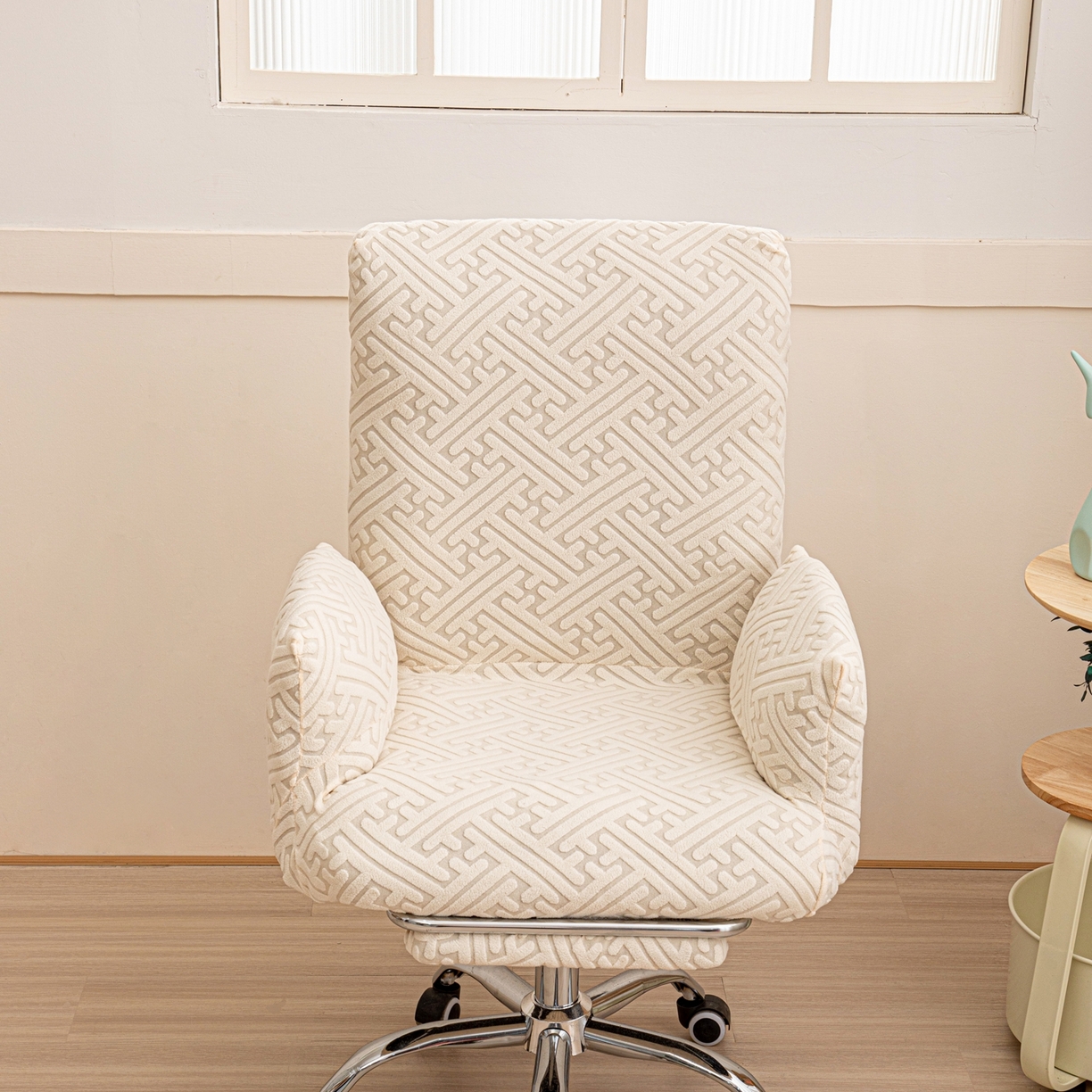 91家纺网 家纺一手货源 找家纺 沐沐家纺 2026新款雅致办公椅套 亚麻白