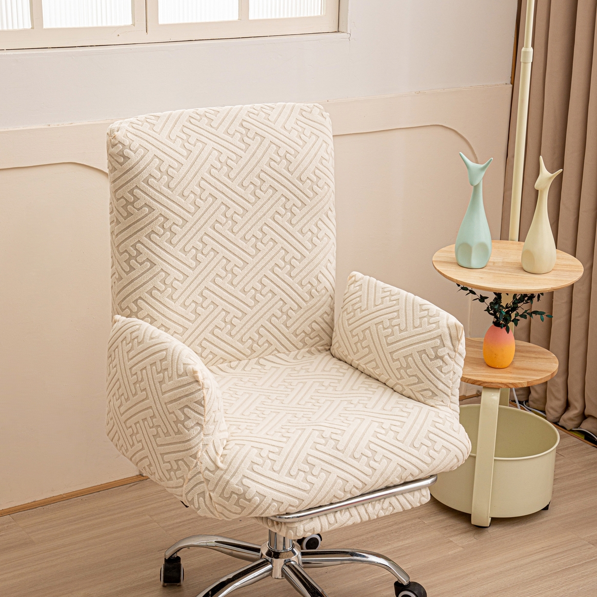 91家纺网 家纺一手货源 找家纺 沐沐家纺 2026新款雅致办公椅套 亚麻白