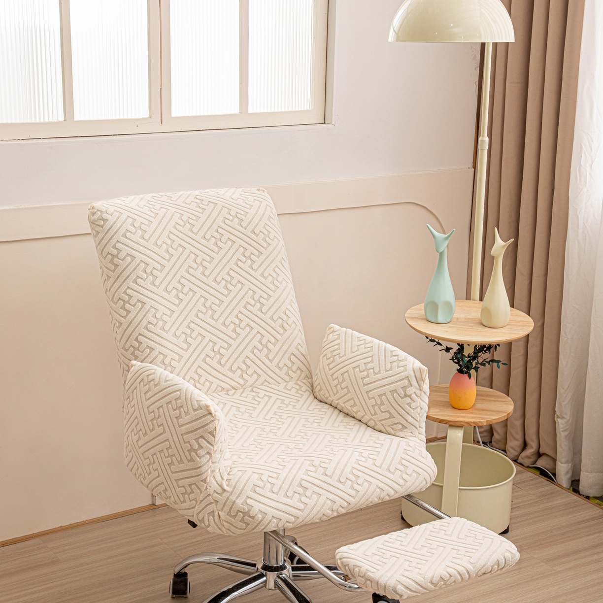 91家纺网 家纺一手货源 找家纺 沐沐家纺 2026新款雅致办公椅套 亚麻白