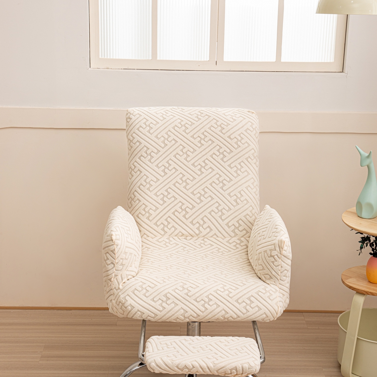 91家纺网 家纺一手货源 找家纺 沐沐家纺 2026新款雅致办公椅套 亚麻白