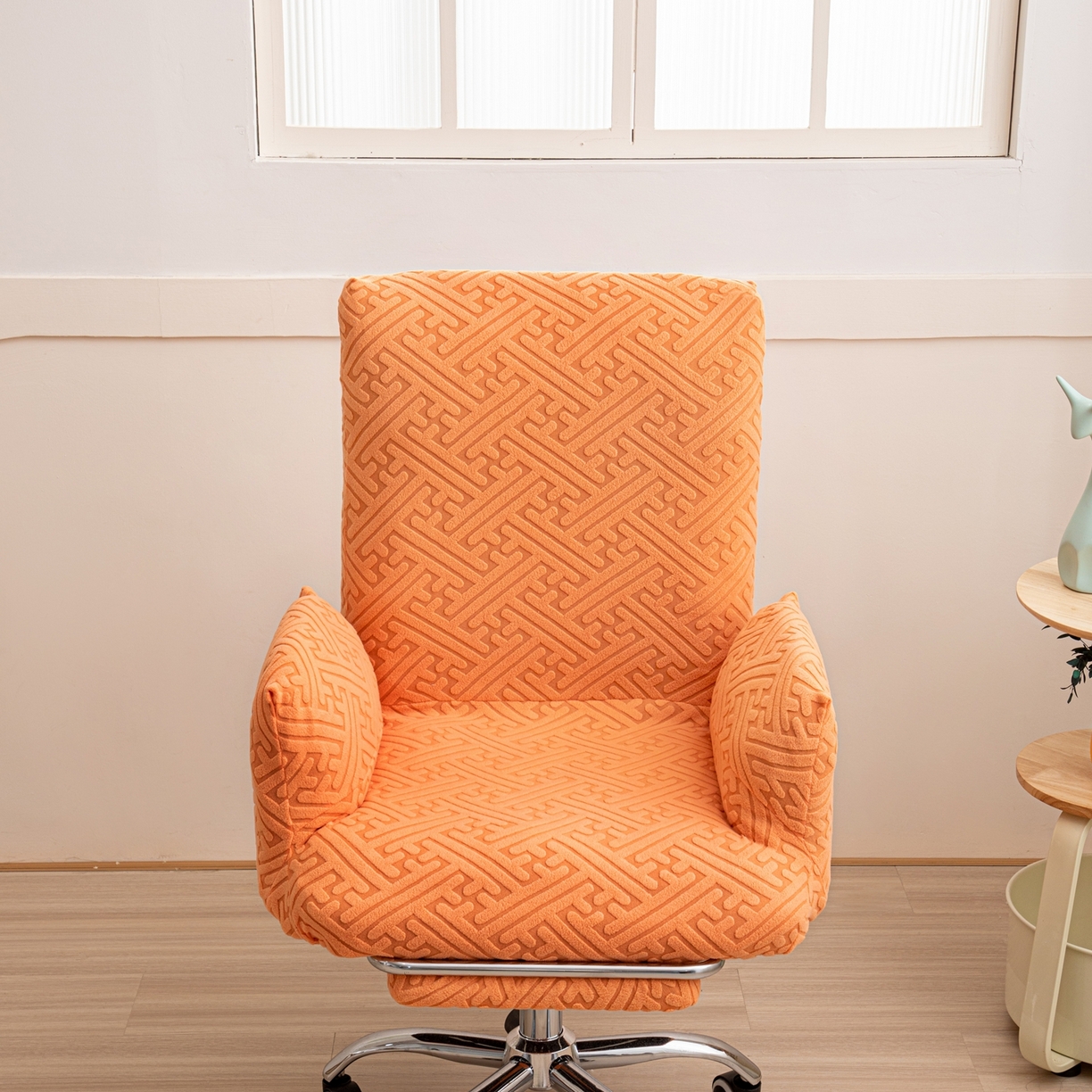 91家纺网 家纺一手货源 找家纺 沐沐家纺 2026新款雅致办公椅套 元气橙