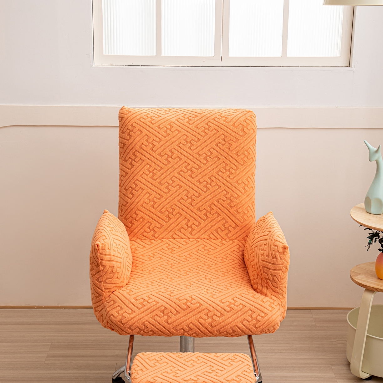 91家纺网 家纺一手货源 找家纺 沐沐家纺 2026新款雅致办公椅套 元气橙