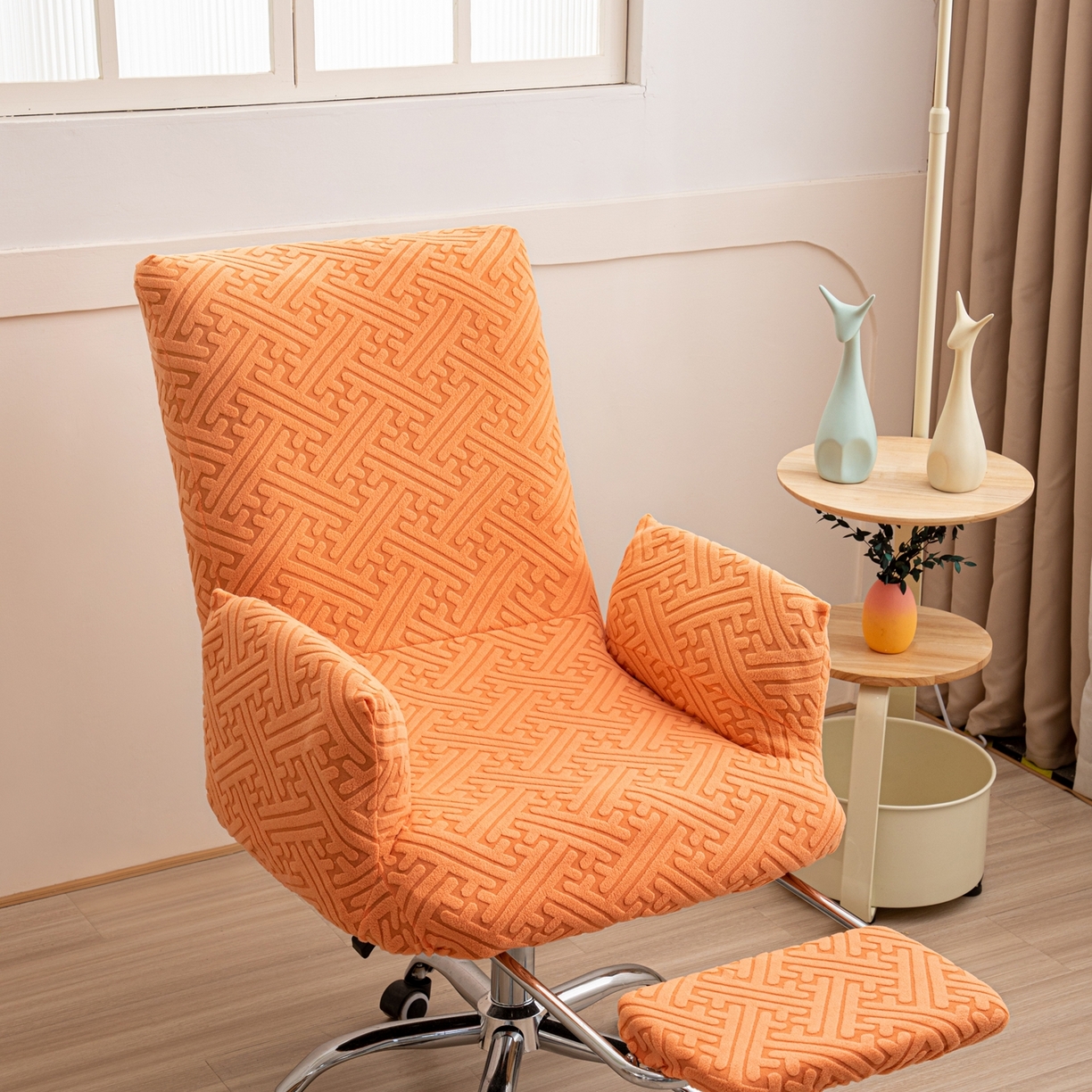 91家纺网 家纺一手货源 找家纺 沐沐家纺 2026新款雅致办公椅套 元气橙