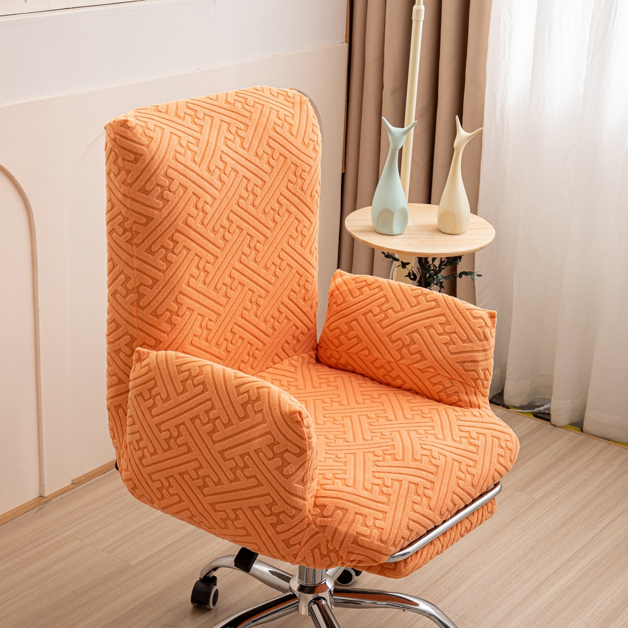 91家纺网 家纺一手货源 找家纺 沐沐家纺 2026新款雅致办公椅套 元气橙