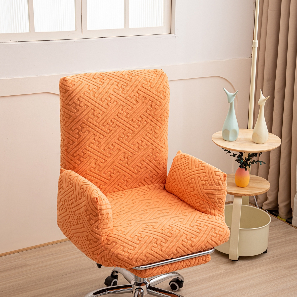 91家纺网 家纺一手货源 找家纺 沐沐家纺 2026新款雅致办公椅套 元气橙