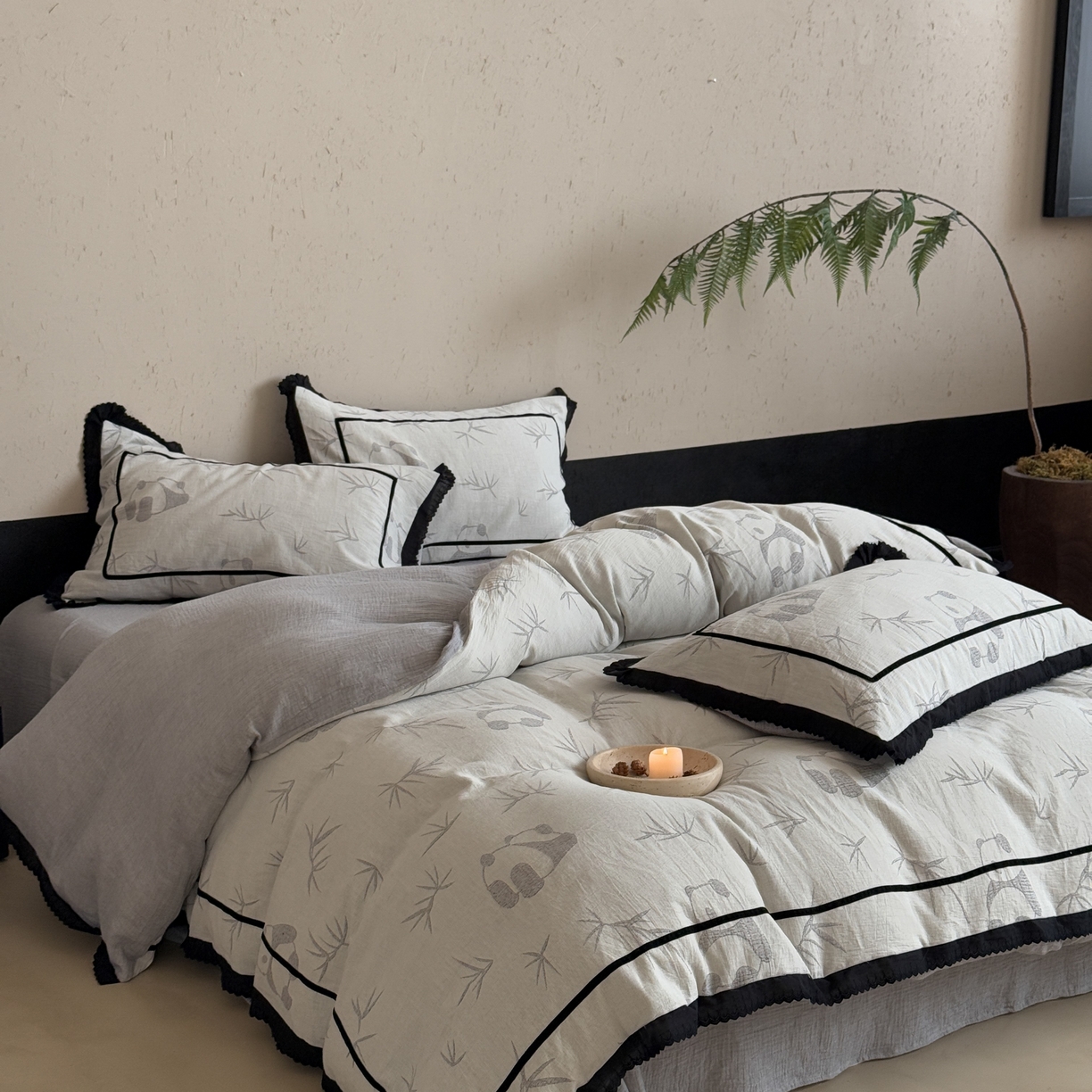 91家纺网 家纺一手货源 找家纺 （总）旷野 2025新款空气层提花皱皱纱碎花边工艺款四件套-竹梦