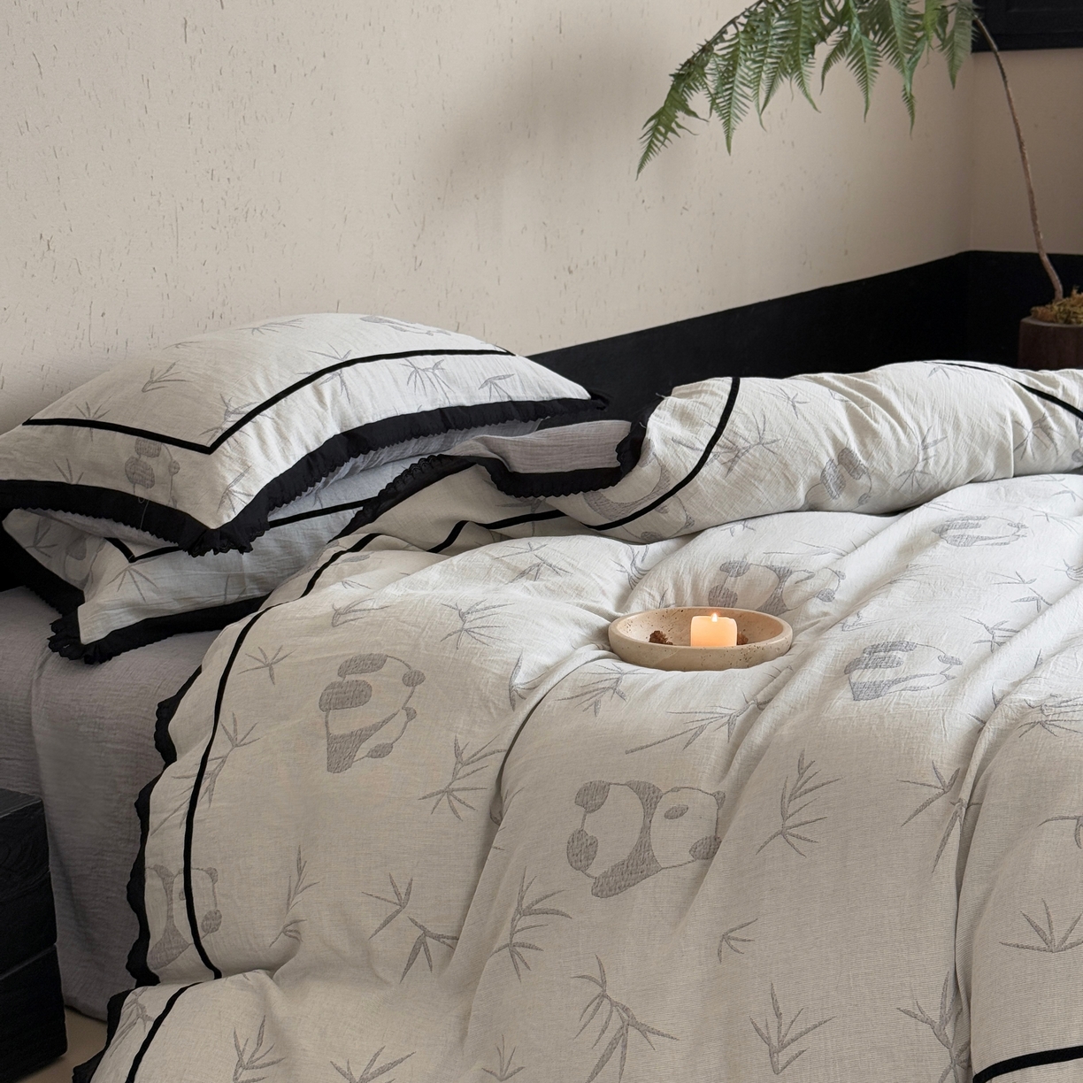 91家纺网 家纺一手货源 找家纺 （总）旷野 2025新款空气层提花皱皱纱碎花边工艺款四件套-竹梦