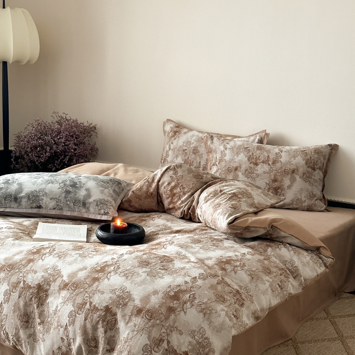 91家纺网 家纺一手货源 找家纺 旷野 2025新款双色提花100支磨毛四件套-薄雾玫瑰 薄雾玫瑰-可可棕