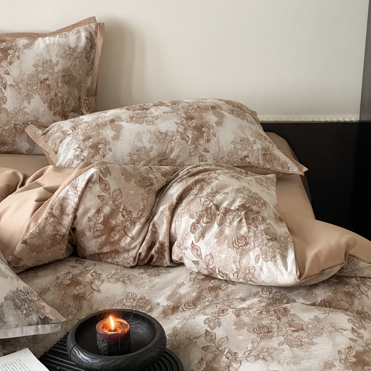 91家纺网 家纺一手货源 找家纺 旷野 2025新款双色提花100支磨毛四件套-薄雾玫瑰 薄雾玫瑰-可可棕