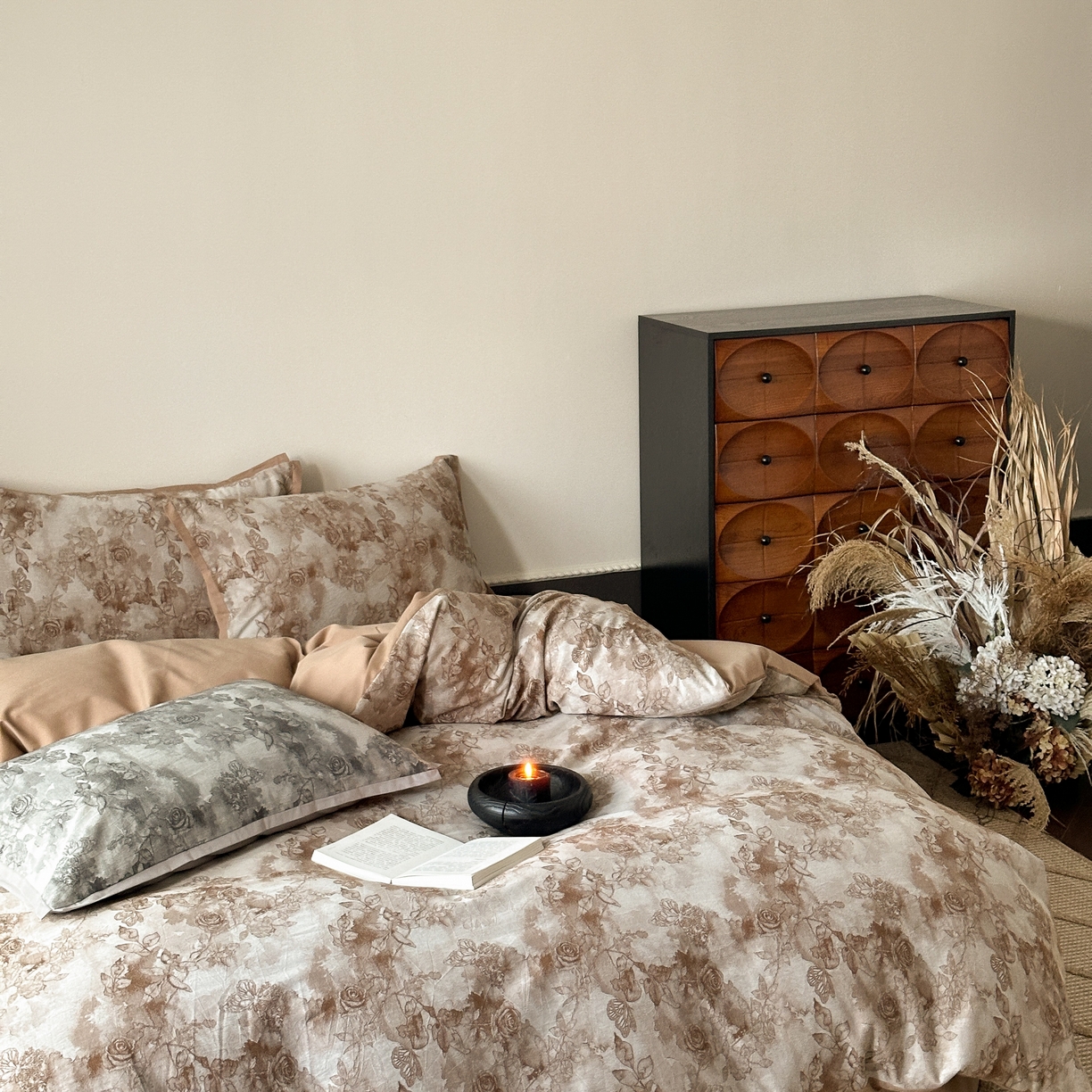 91家纺网 家纺一手货源 找家纺 旷野 2025新款双色提花100支磨毛四件套-薄雾玫瑰 薄雾玫瑰-可可棕