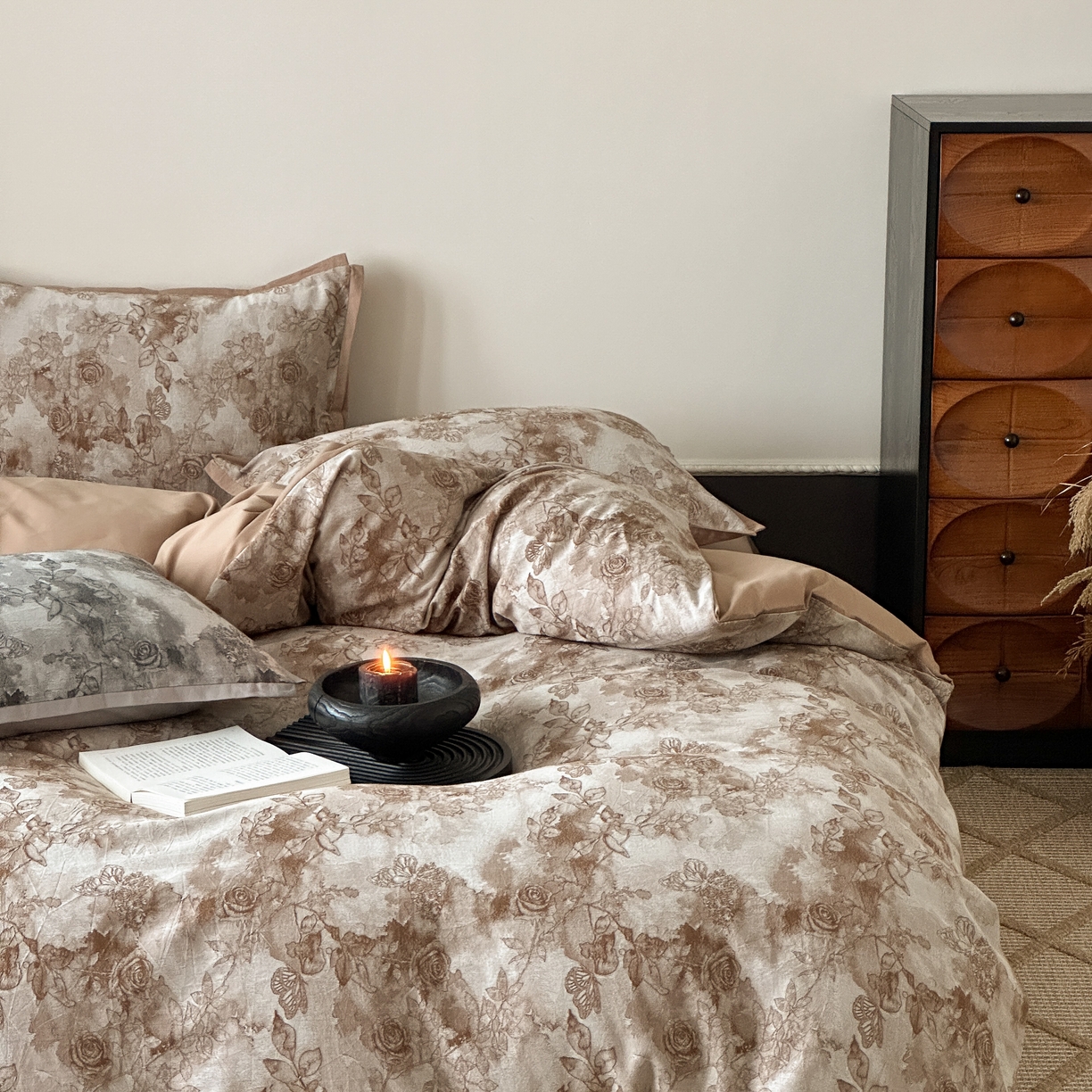 91家纺网 家纺一手货源 找家纺 旷野 2025新款双色提花100支磨毛四件套-薄雾玫瑰 薄雾玫瑰-可可棕