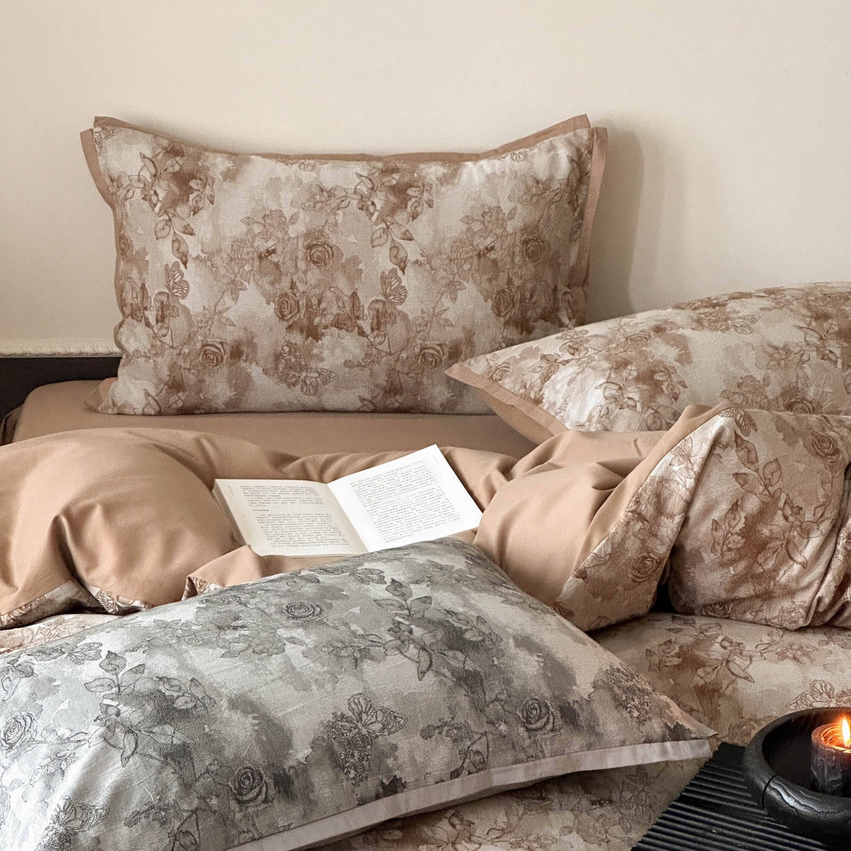 91家纺网 家纺一手货源 找家纺 旷野 2025新款双色提花100支磨毛四件套-薄雾玫瑰 薄雾玫瑰-可可棕