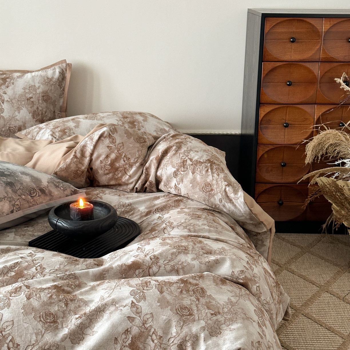 91家纺网 家纺一手货源 找家纺 旷野 2025新款双色提花100支磨毛四件套-薄雾玫瑰 薄雾玫瑰-可可棕