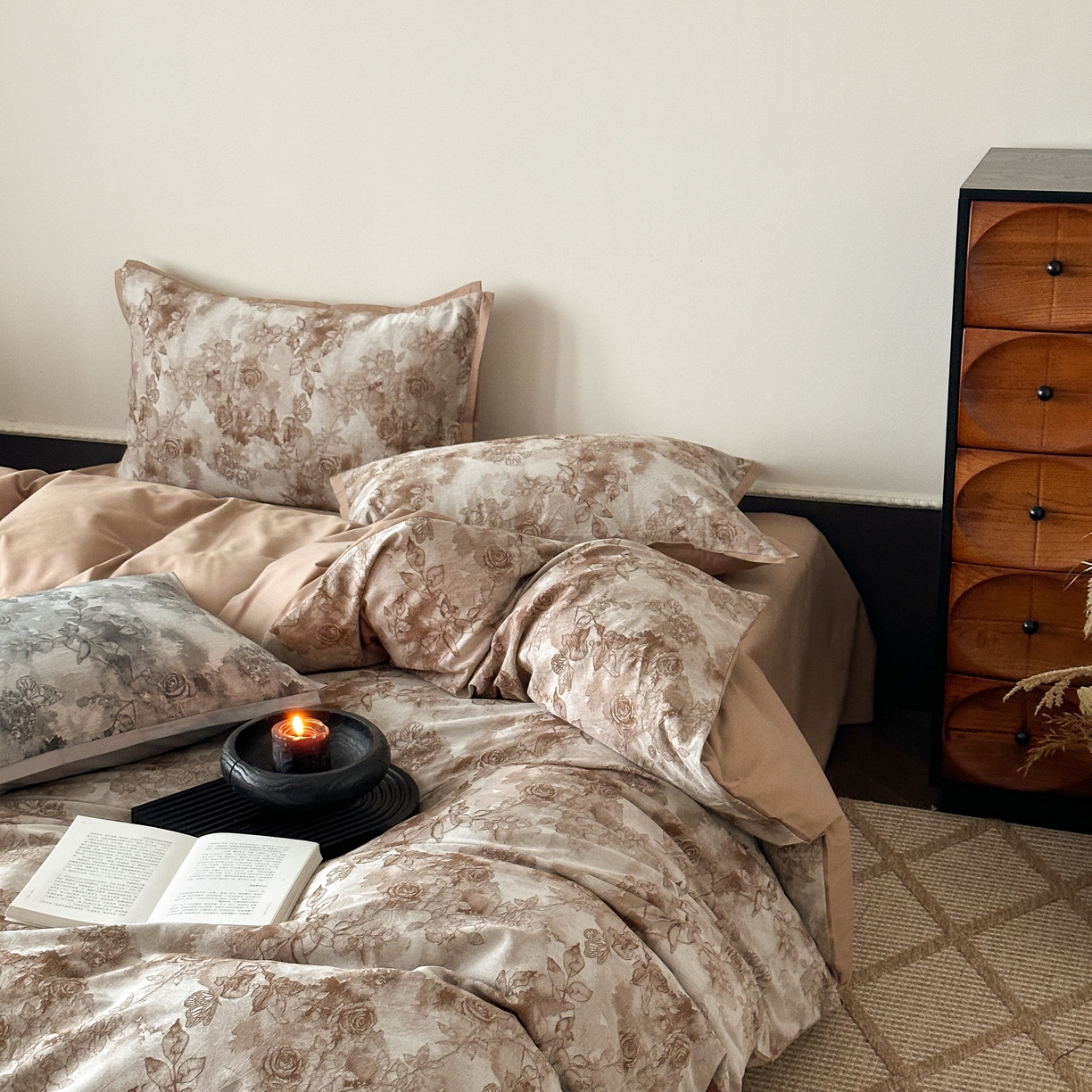 91家纺网 家纺一手货源 找家纺 旷野 2025新款双色提花100支磨毛四件套-薄雾玫瑰 薄雾玫瑰-可可棕