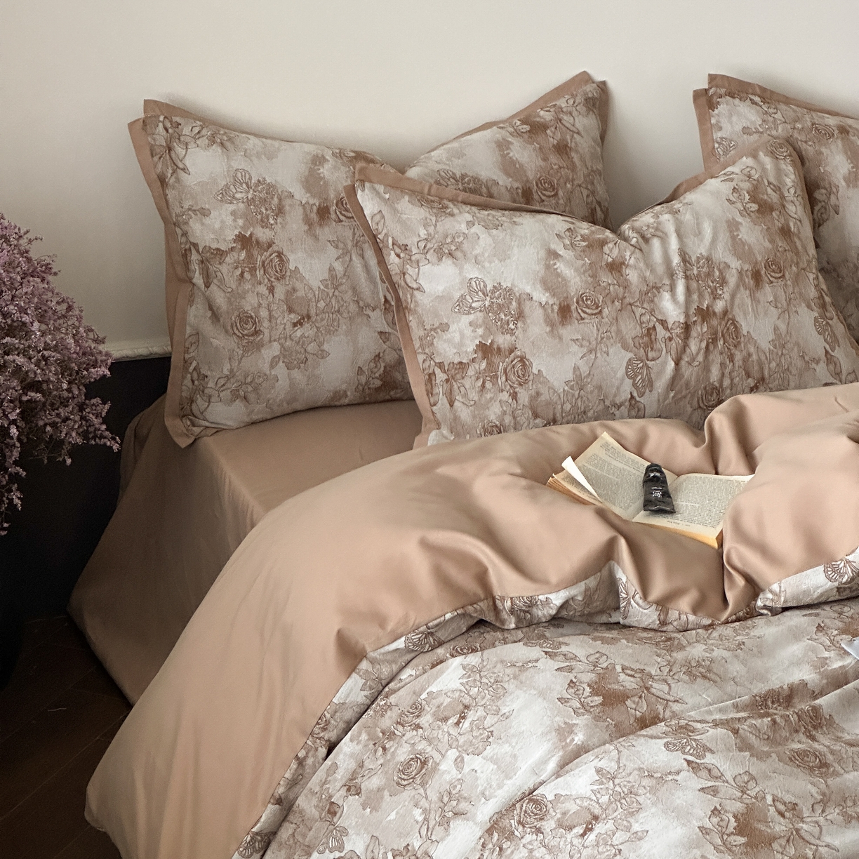 旷野 2025新款双色提花100支磨毛四件套-薄雾玫瑰 薄雾玫瑰-可可棕