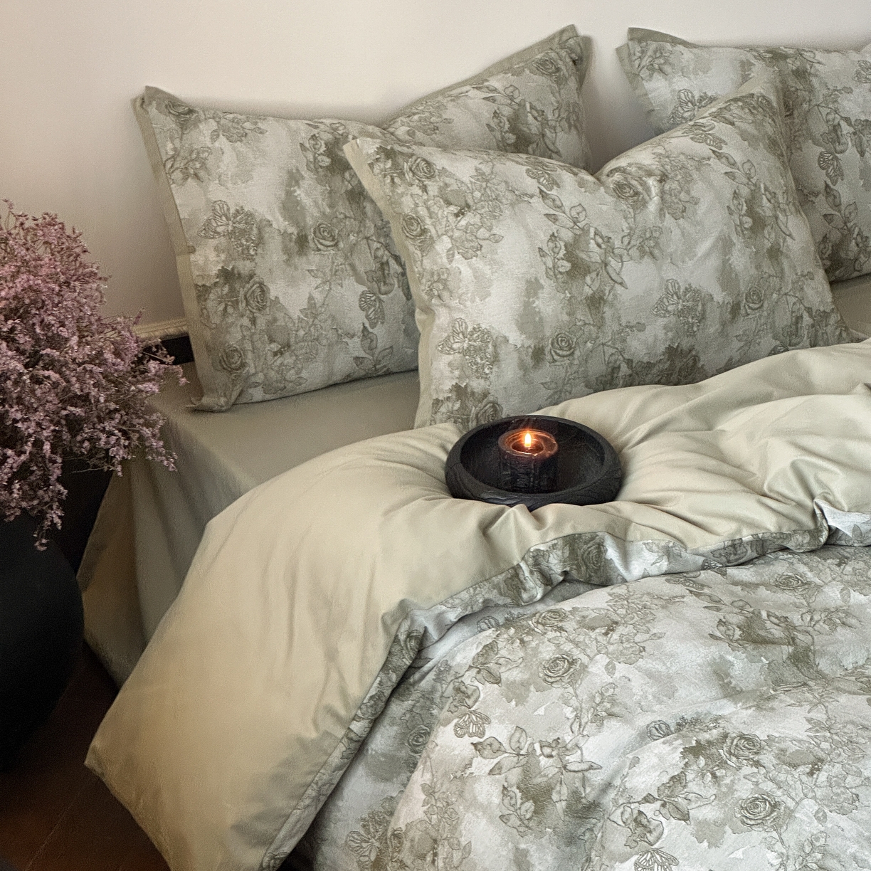 旷野 2025新款双色提花100支磨毛四件套-薄雾玫瑰 薄雾玫瑰-摩登绿