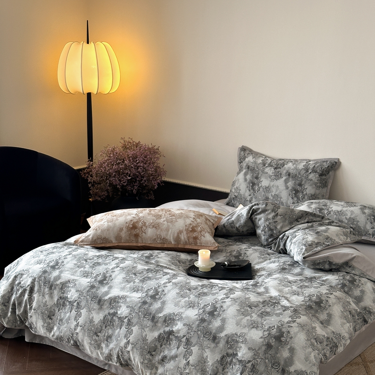 91家纺网 家纺一手货源 找家纺 旷野 2025新款双色提花100支磨毛四件套-薄雾玫瑰 薄雾玫瑰-乌木灰