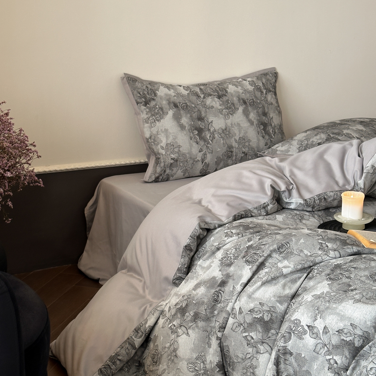 91家纺网 家纺一手货源 找家纺 旷野 2025新款双色提花100支磨毛四件套-薄雾玫瑰 薄雾玫瑰-乌木灰