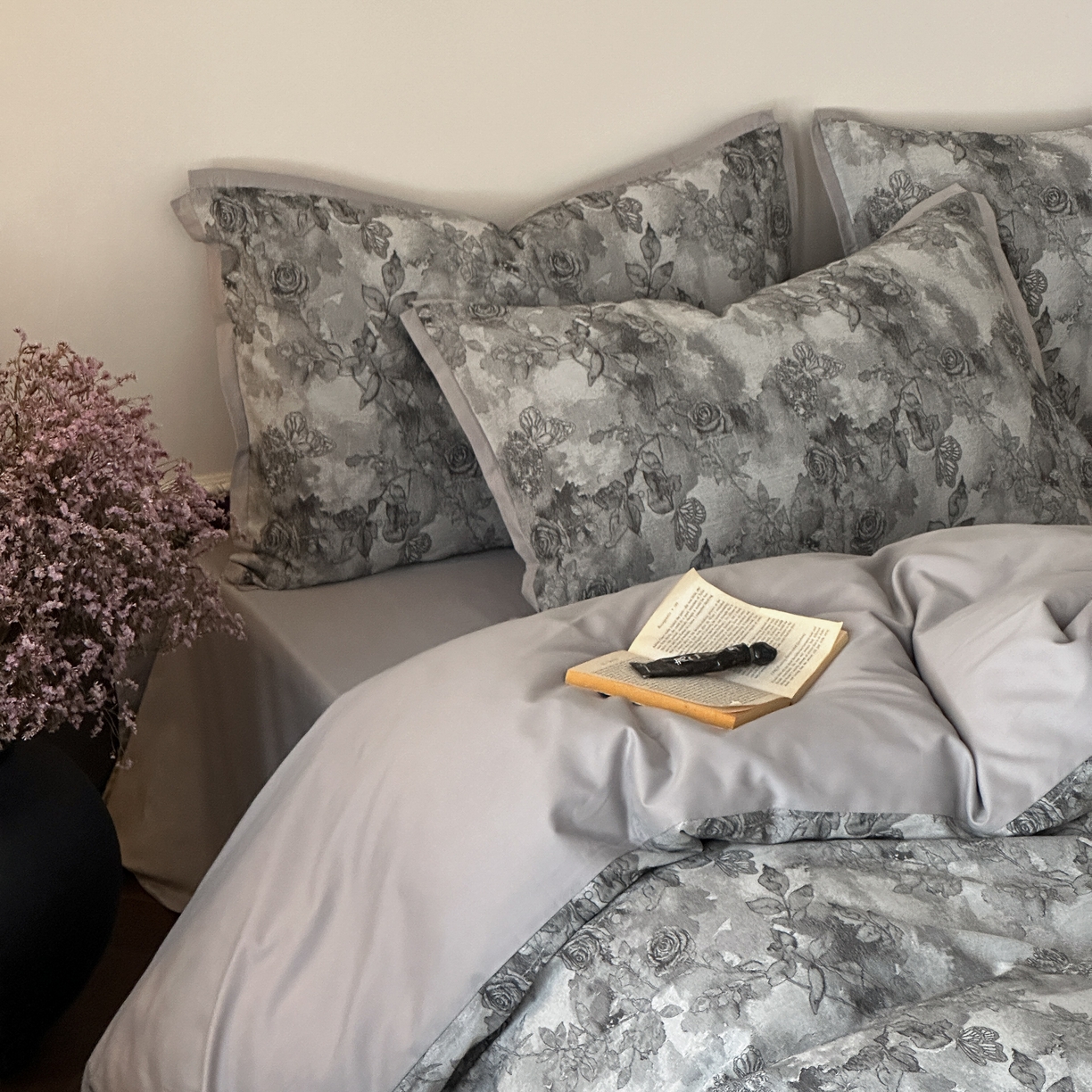 旷野 2025新款双色提花100支磨毛四件套-薄雾玫瑰 薄雾玫瑰-乌木灰