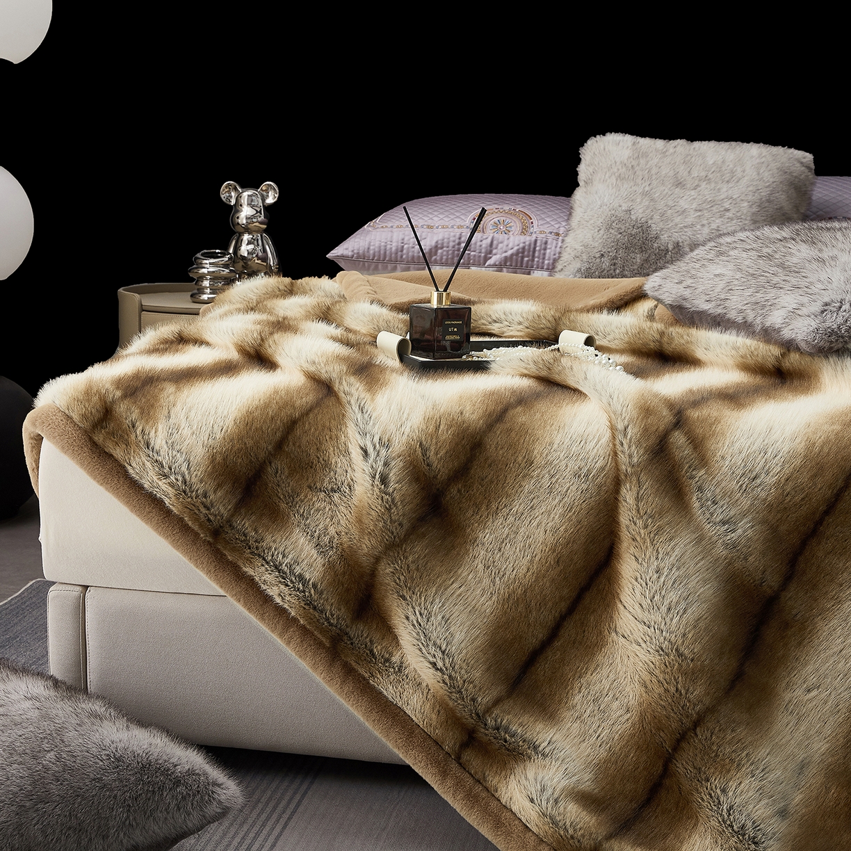 91家纺网 家纺一手货源 找家纺  2025冬季新款床上用野兽派毛毯被子午休毯结婚用双人婚庆拉舍尔毛毯子 魅影-棕狐