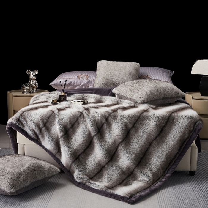 91家纺网 家纺一手货源 找家纺  2025冬季新款床上用野兽派毛毯被子午休毯结婚用双人婚庆拉舍尔毛毯子 魅影-灰狐