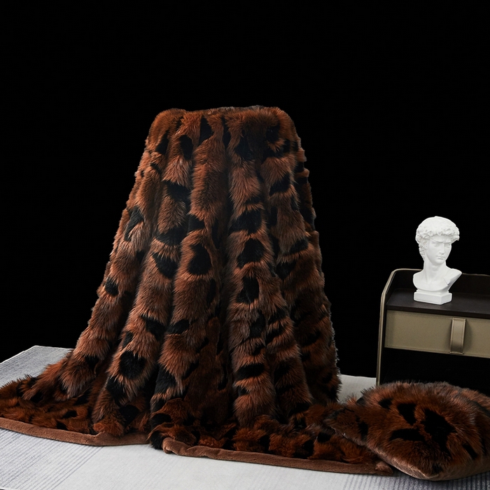 91家纺网 家纺一手货源 找家纺  2025冬季新款床上用野兽派毛毯被子午休毯结婚用双人婚庆拉舍尔毛毯子 魅影-咖黑