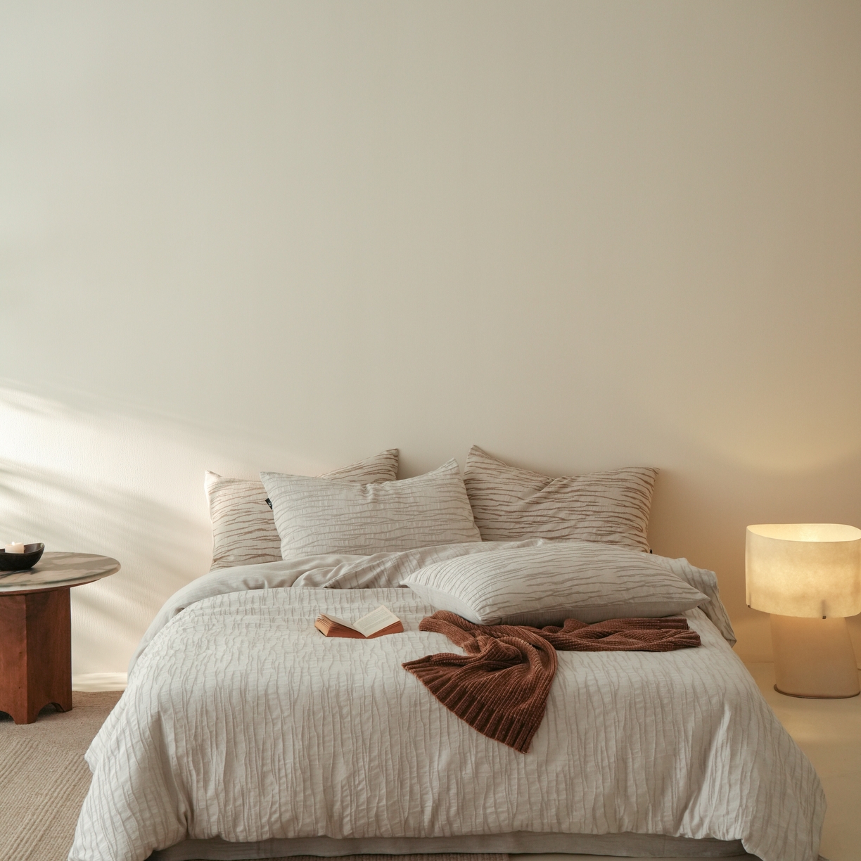 91家纺网 家纺一手货源 找家纺 旷野 2025新款亚麻四件套-珊瑚海系列 珊瑚海-浅调灰