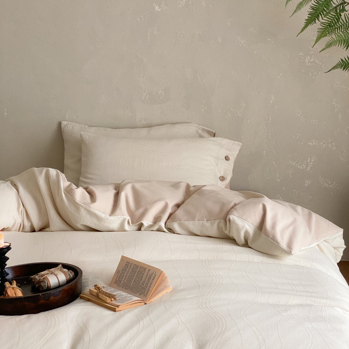 91家纺网 家纺一手货源 找家纺 旷野 2025新款全棉色织大提花100支磨毛四件套 岛屿-奶咖