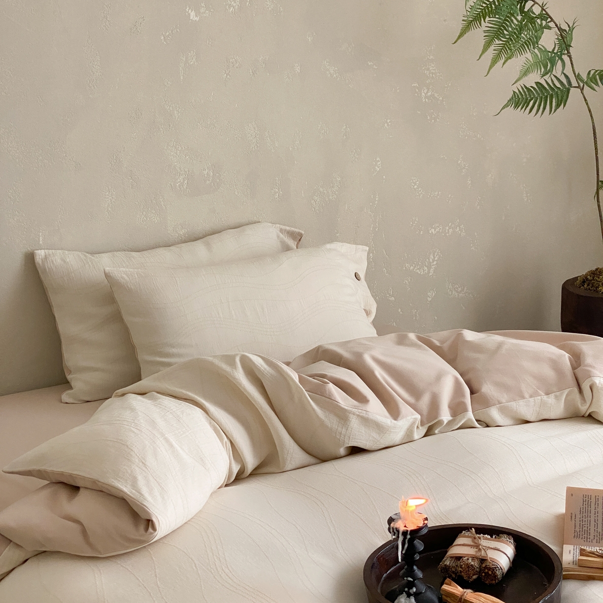 91家纺网 家纺一手货源 找家纺 旷野 2025新款全棉色织大提花100支磨毛四件套 岛屿-奶咖