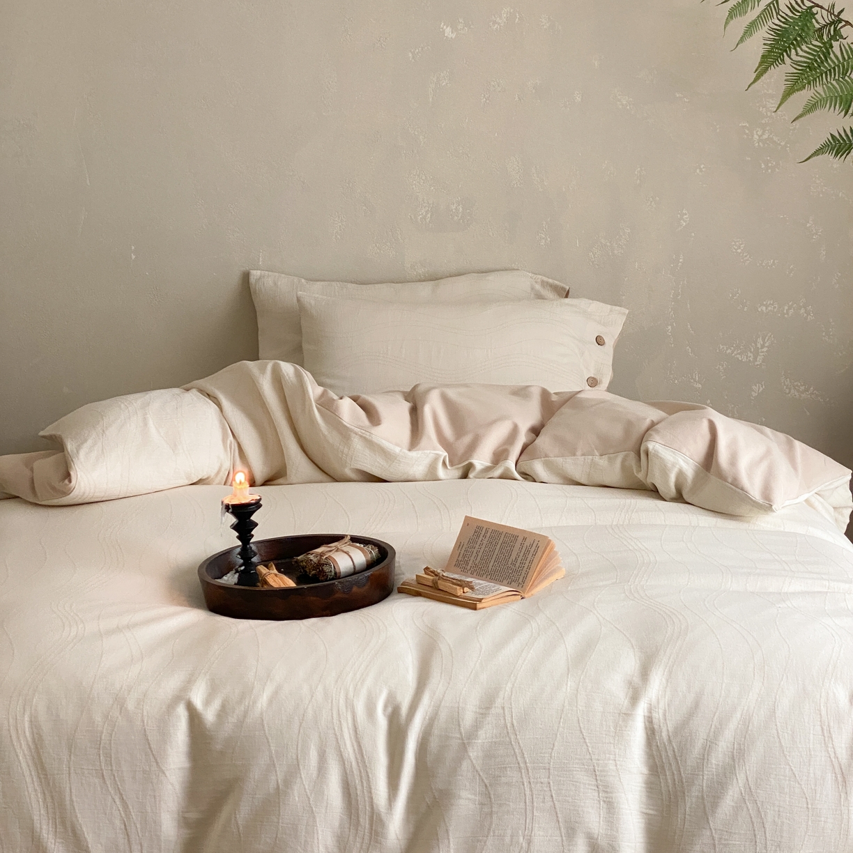 91家纺网 家纺一手货源 找家纺 旷野 2025新款全棉色织大提花100支磨毛四件套 岛屿-奶咖