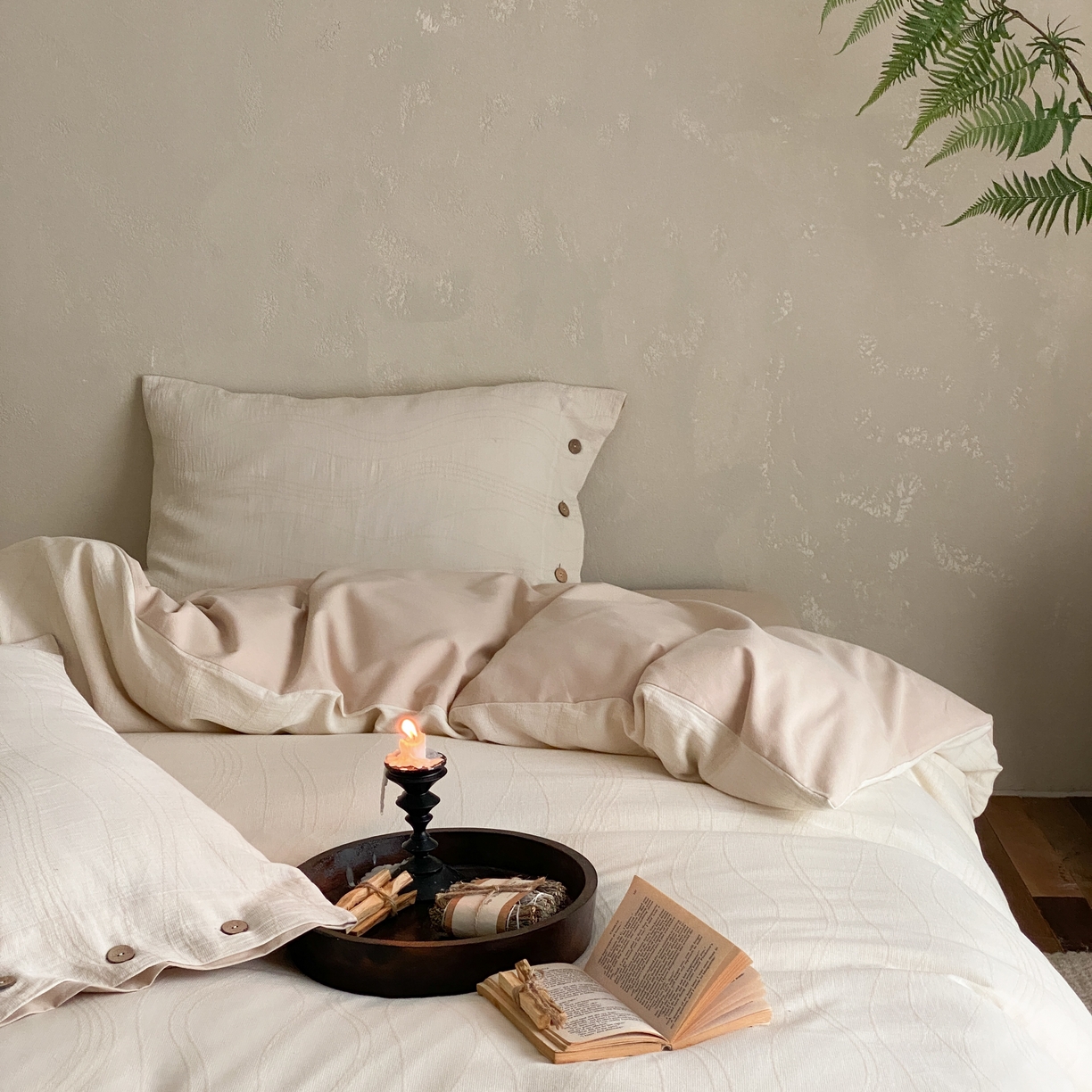 91家纺网 家纺一手货源 找家纺 旷野 2025新款全棉色织大提花100支磨毛四件套 岛屿-奶咖