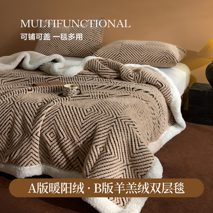 91家纺网 家纺一手货源 找家纺 （总）欧邦 新款爆款AB版加厚提花塔芙绒羊羔绒毛毯