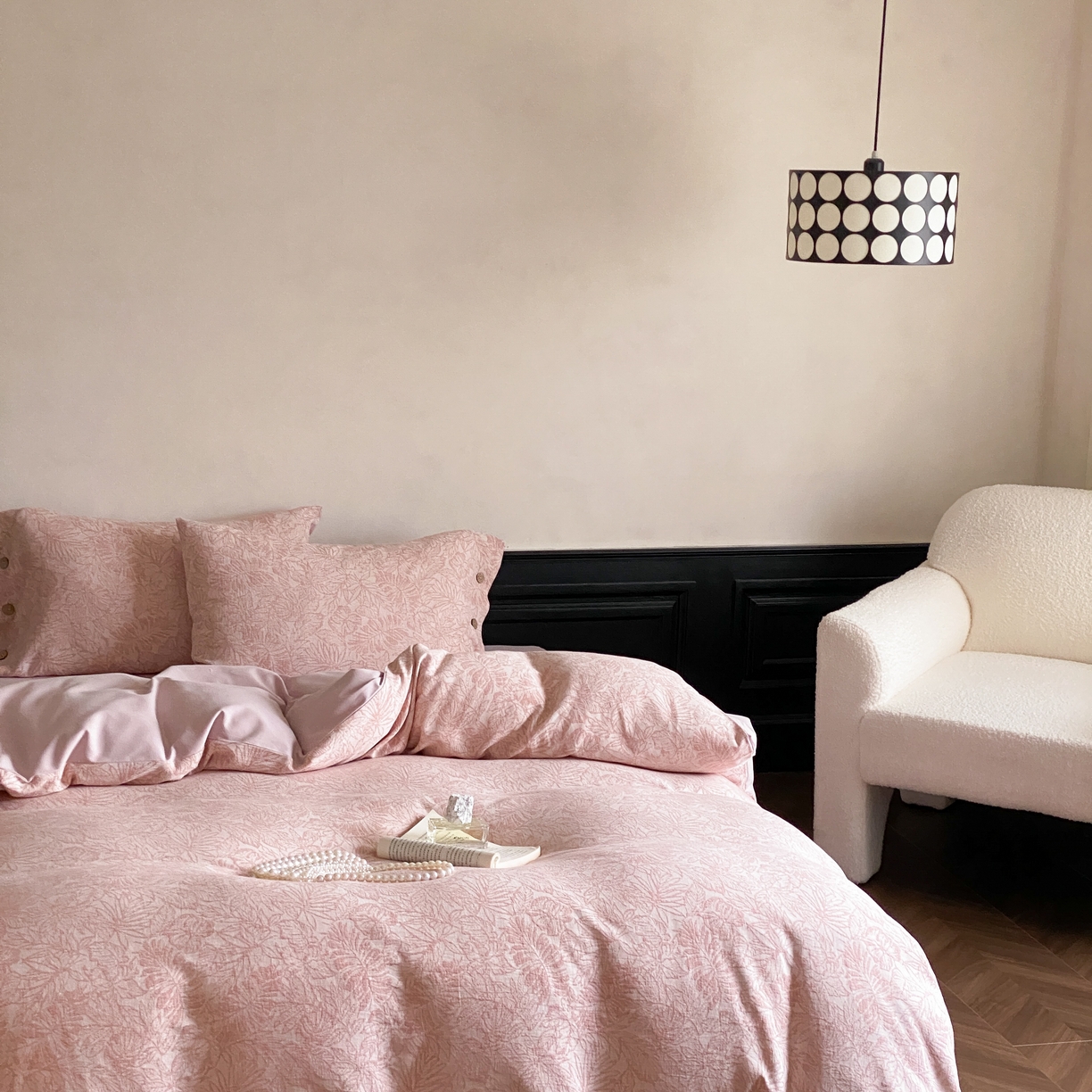 91家纺网 家纺一手货源 找家纺 旷野 2025新款全棉色织大提花100支磨毛四件套 晚枫林-粉