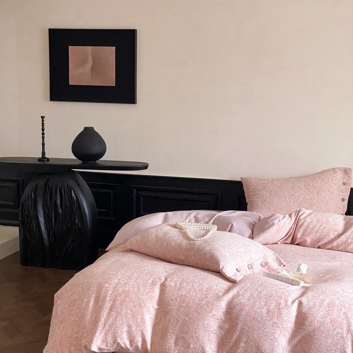 91家纺网 家纺一手货源 找家纺 旷野 2025新款全棉色织大提花100支磨毛四件套 晚枫林-粉