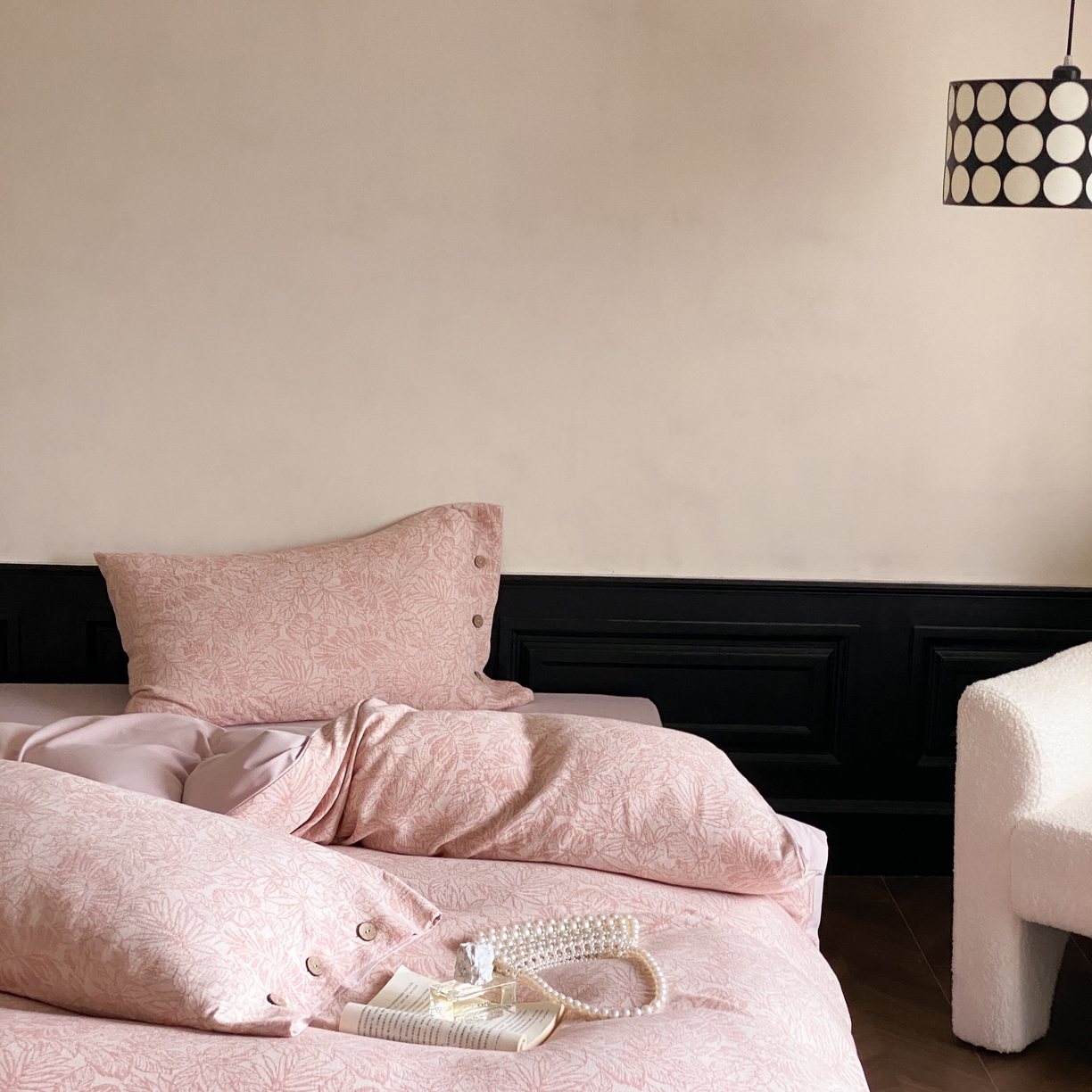 91家纺网 家纺一手货源 找家纺 旷野 2025新款全棉色织大提花100支磨毛四件套 晚枫林-粉