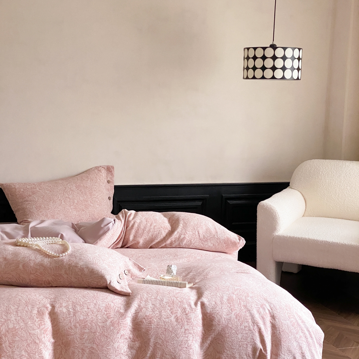 91家纺网 家纺一手货源 找家纺 旷野 2025新款全棉色织大提花100支磨毛四件套 晚枫林-粉