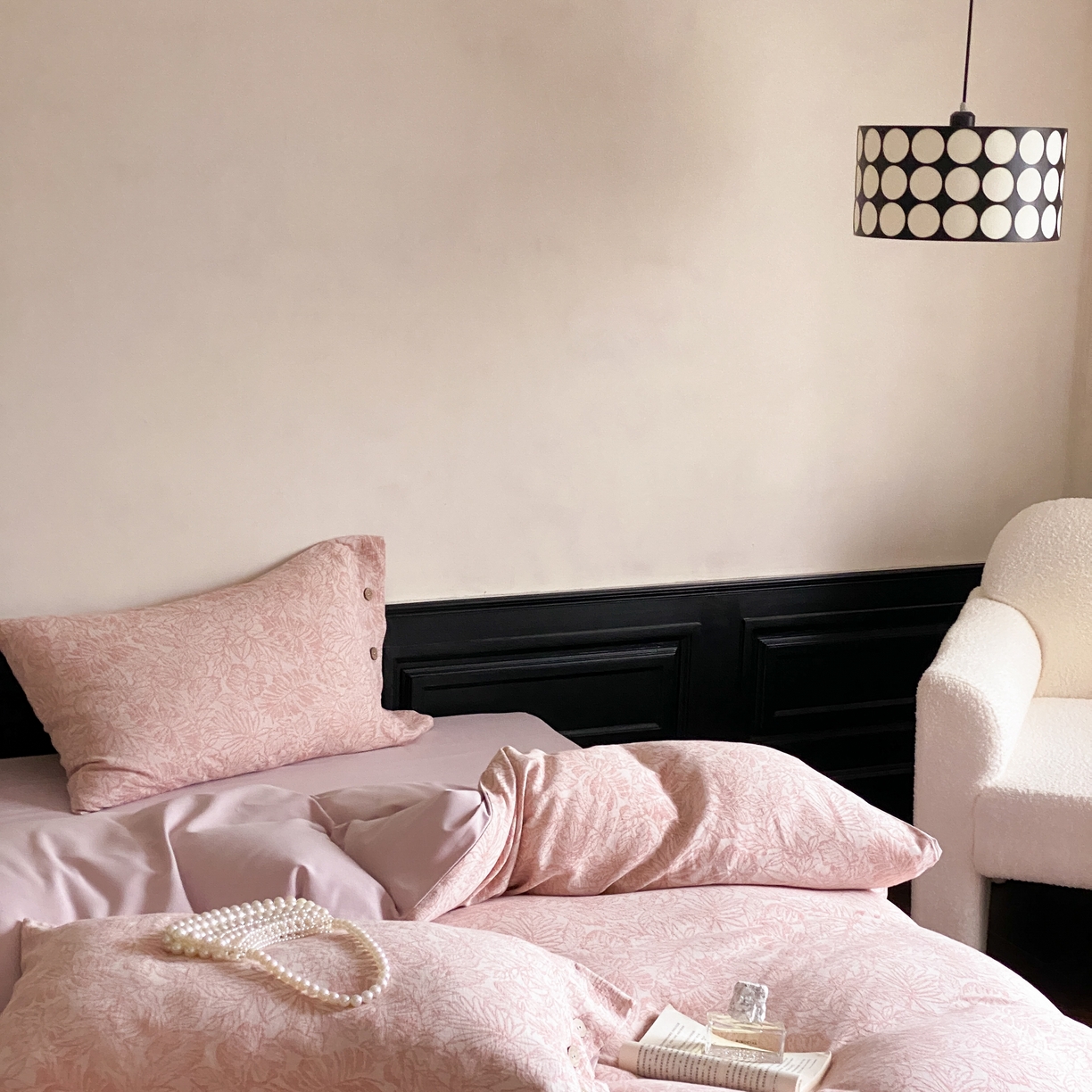 91家纺网 家纺一手货源 找家纺 旷野 2025新款全棉色织大提花100支磨毛四件套 晚枫林-粉