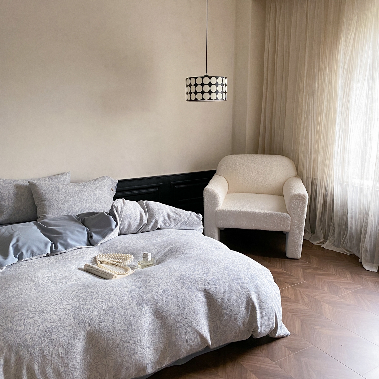 91家纺网 家纺一手货源 找家纺 旷野 2025新款全棉色织大提花100支磨毛四件套 晚枫林-蓝