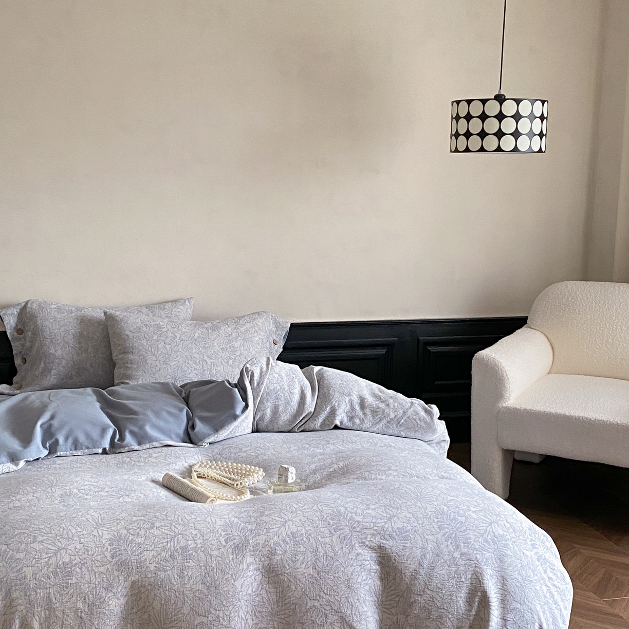 91家纺网 家纺一手货源 找家纺 旷野 2025新款全棉色织大提花100支磨毛四件套 晚枫林-蓝