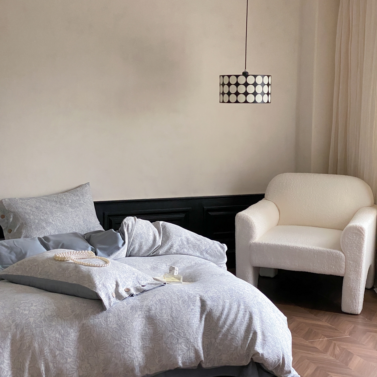 91家纺网 家纺一手货源 找家纺 旷野 2025新款全棉色织大提花100支磨毛四件套 晚枫林-蓝