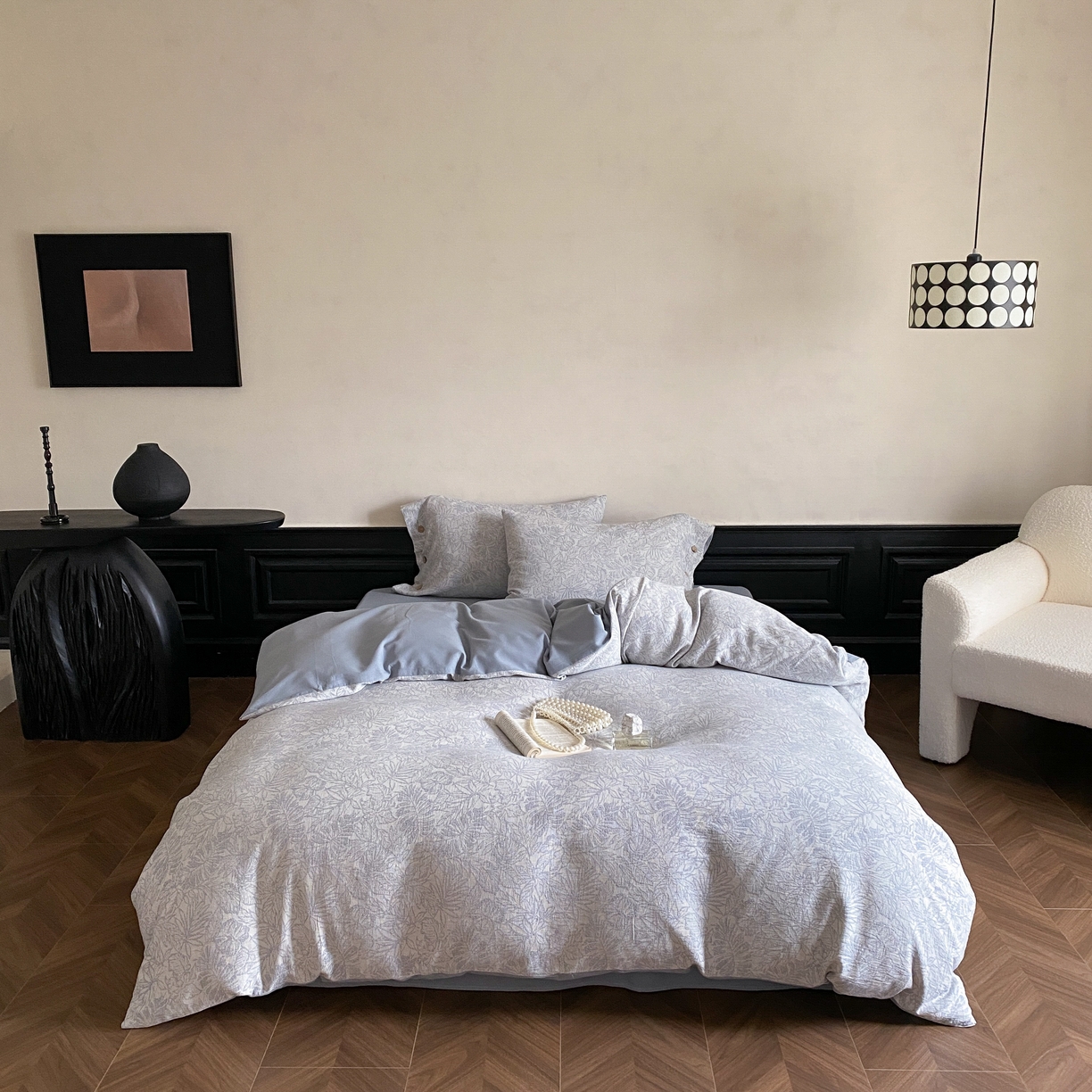 旷野 2025新款全棉色织大提花100支磨毛四件套 晚枫林-蓝