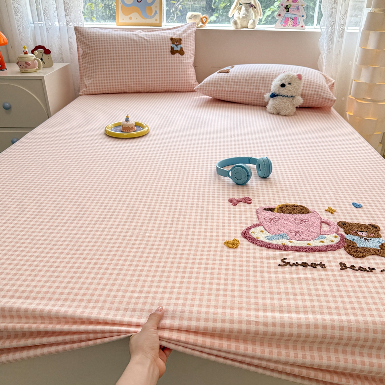 91家纺网 家纺一手货源 找家纺 （总）慕尚家纺 2025新款全棉磨毛毛巾绣单床笠 床笠单件