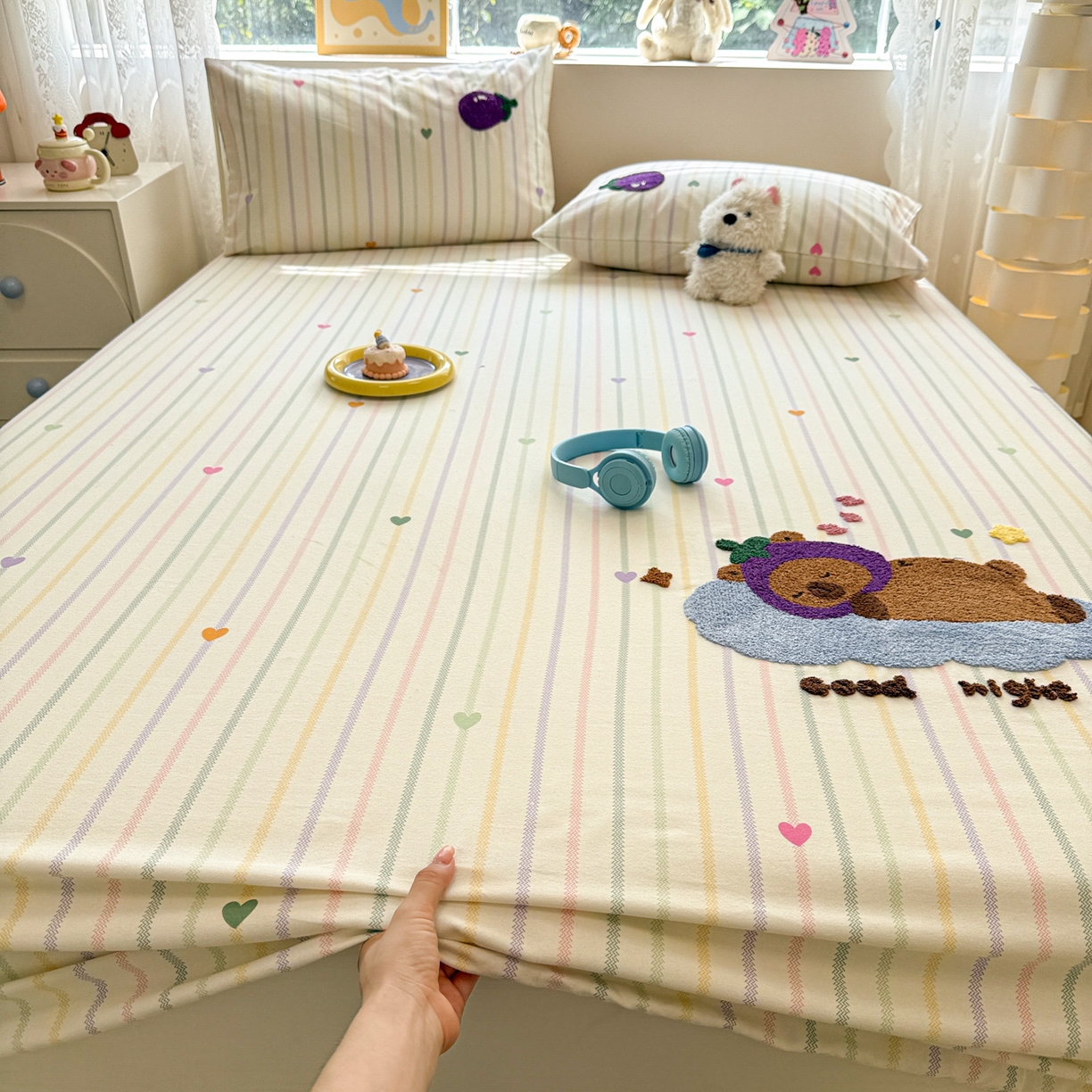 91家纺网 家纺一手货源 找家纺 （总）慕尚家纺 2025新款全棉磨毛毛巾绣单床笠 床笠单件