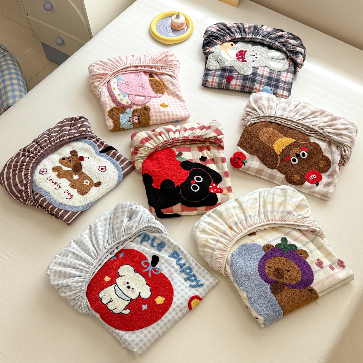 91家纺网 家纺一手货源 找家纺 慕尚家纺 2025新款全棉磨毛毛巾绣单床笠 床笠单件 组合图仅供展示不可下单